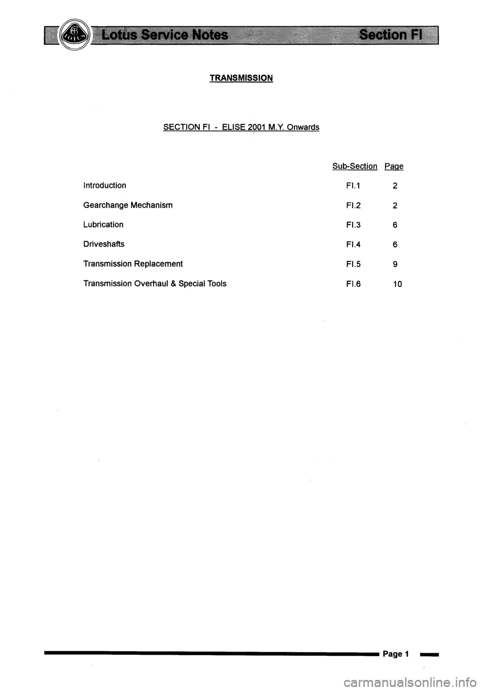 LOTUS ELISE 2001 Service Repair Manual LOTUS ELISE 2001 Service Repair Manual