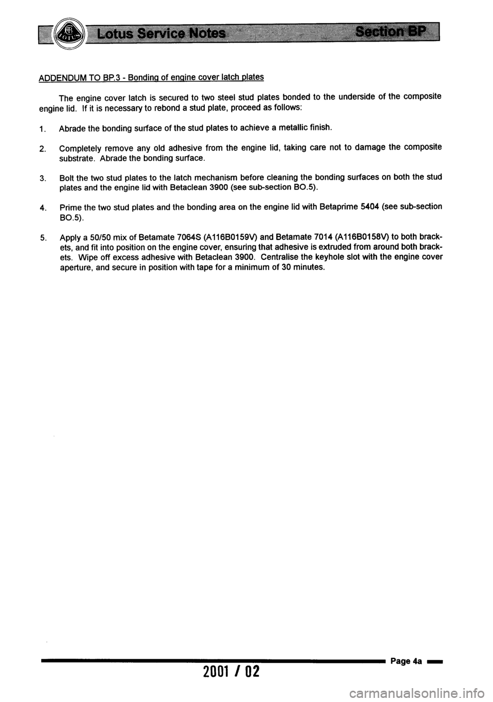 LOTUS ELISE 2001 Service Repair Manual LOTUS ELISE 2001 Service Repair Manual