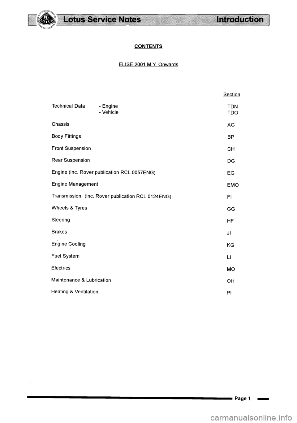 LOTUS ELISE 2001 Service Repair Manual LOTUS ELISE 2001 Service Repair Manual