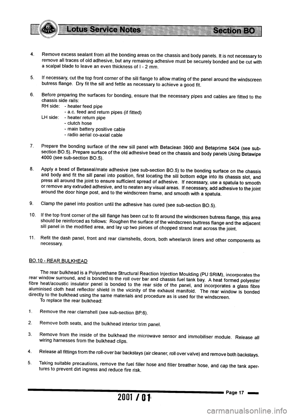 LOTUS ELISE 2001 Service Service Manual LOTUS ELISE 2001 Service Service Manual