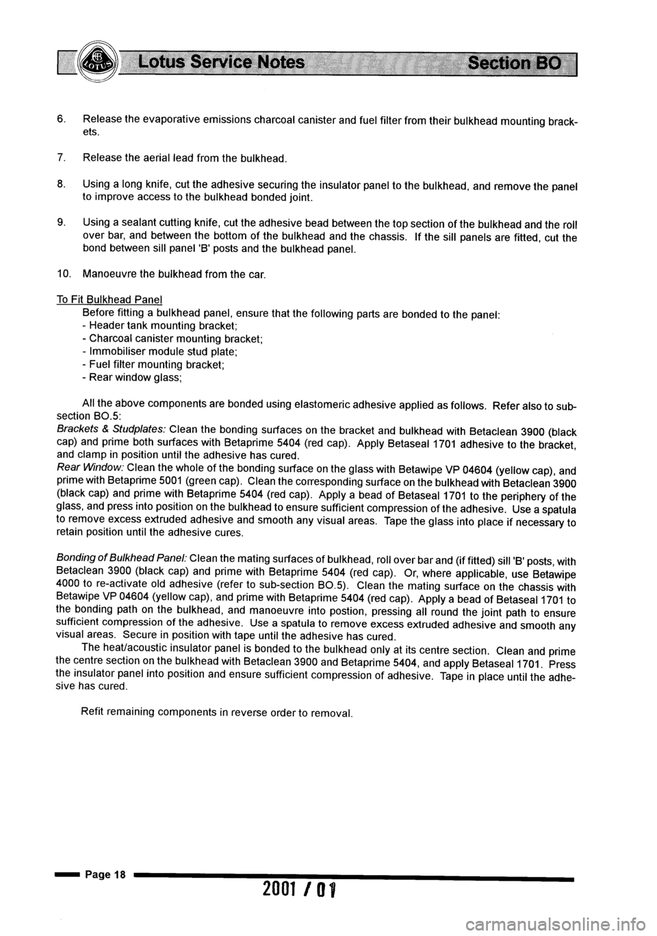 LOTUS ELISE 2001 Service Service Manual LOTUS ELISE 2001 Service Service Manual