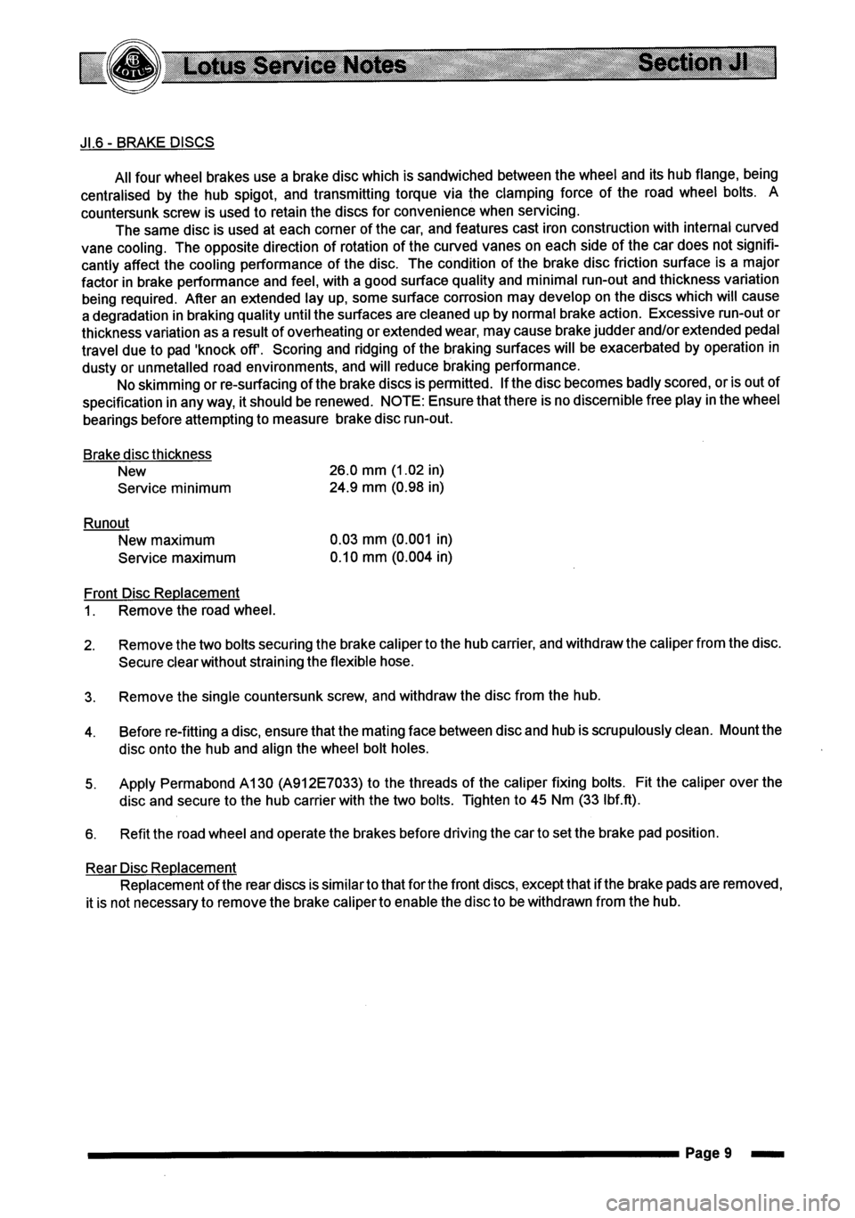 LOTUS ELISE 2001 Service Workshop Manual LOTUS ELISE 2001 Service Workshop Manual