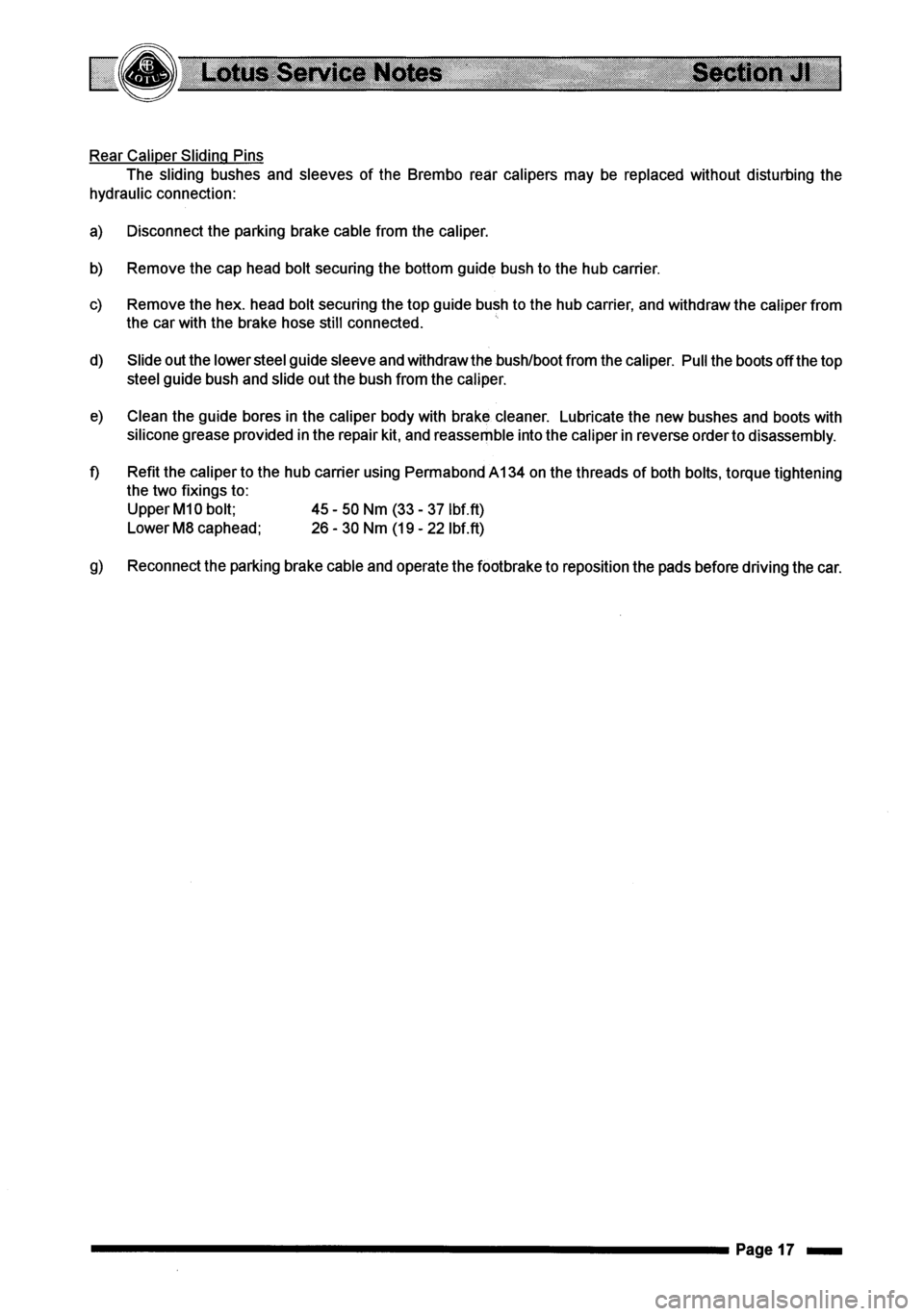 LOTUS ELISE 2001 Service Manual PDF LOTUS ELISE 2001 Service Manual PDF