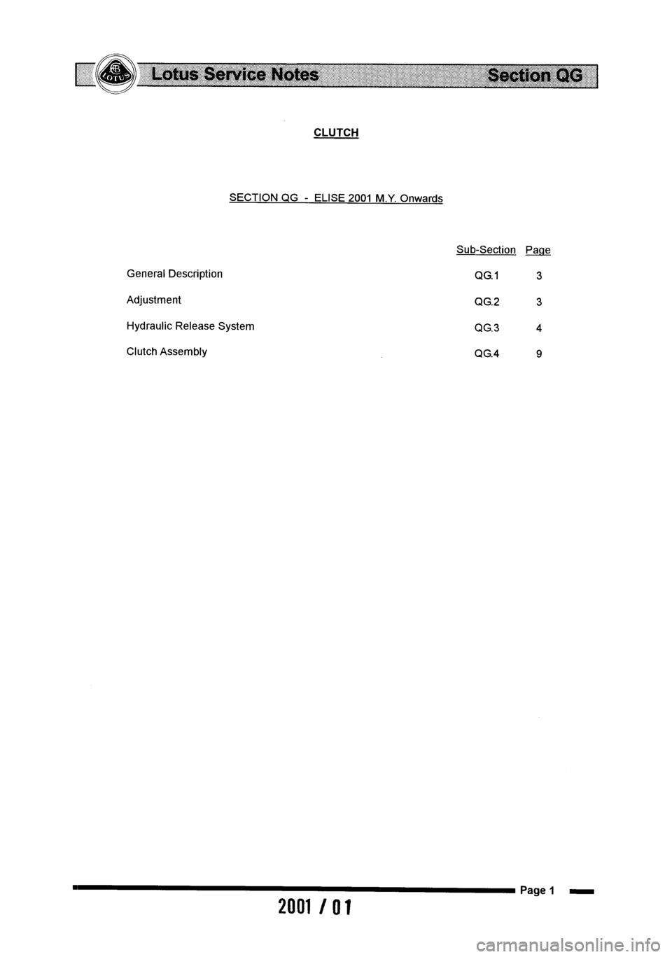 LOTUS ELISE 2001 Service Manual PDF LOTUS ELISE 2001 Service Manual PDF
