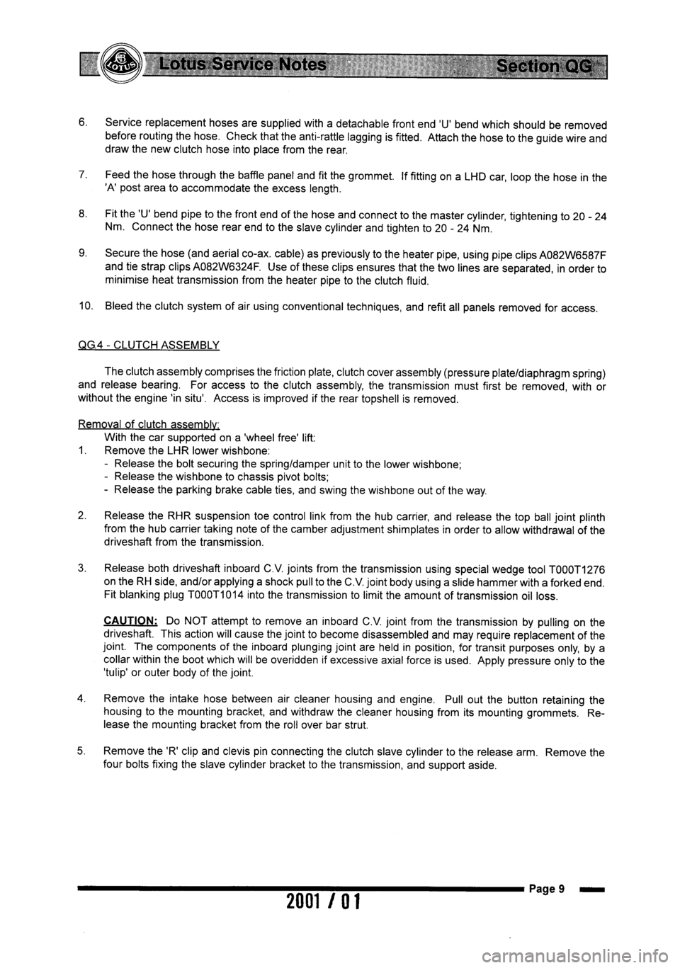 LOTUS ELISE 2001 Service Manual PDF LOTUS ELISE 2001 Service Manual PDF