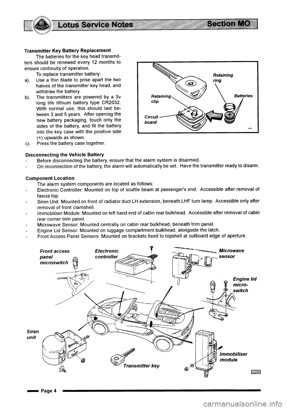 LOTUS ELISE 2001 Service Manual Online LOTUS ELISE 2001 Service Manual Online