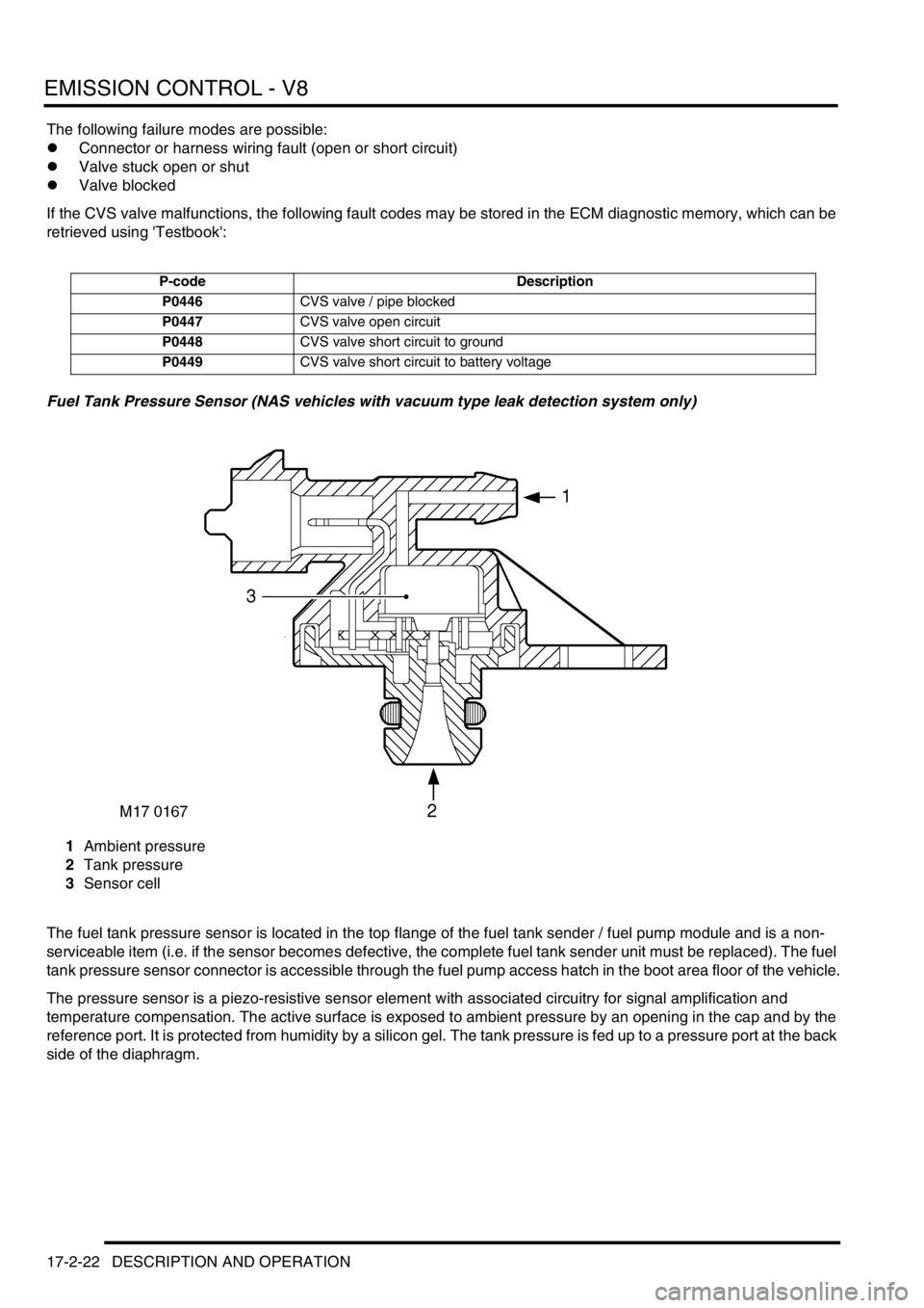 LAND ROVER DISCOVERY 2002 Workshop Manual EMISSION CONTROL - V8
17-2-22 DESCRIPTION AND OPERATION
The following failure modes are possible:
lConnector or harness wiring fault (open or short circuit)
lValve stuck open or shut
lValve blocked
If LAND ROVER DISCOVERY 2002 Workshop Manual EMISSION CONTROL - V8
17-2-22 DESCRIPTION AND OPERATION
The following failure modes are possible:
lConnector or harness wiring fault (open or short circuit)
lValve stuck open or shut
lValve blocked
If