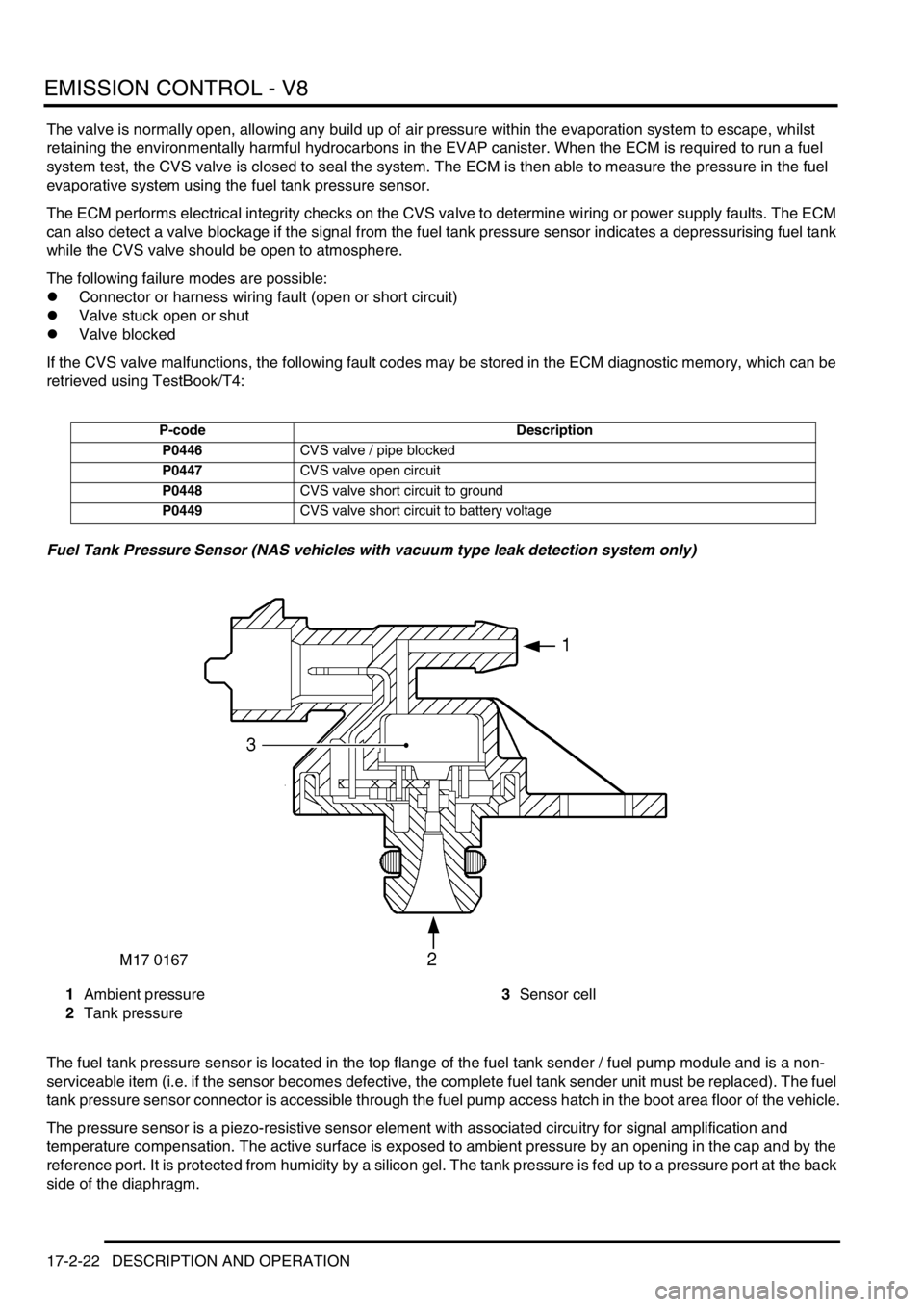LAND ROVER DISCOVERY 1999 Service Manual EMISSION CONTROL - V8
17-2-22 DESCRIPTION AND OPERATION
The valve is normally open, allowing any build up of air pressure within the evaporation system to escape, whilst
retaining the environmentally LAND ROVER DISCOVERY 1999 Service Manual EMISSION CONTROL - V8
17-2-22 DESCRIPTION AND OPERATION
The valve is normally open, allowing any build up of air pressure within the evaporation system to escape, whilst
retaining the environmentally