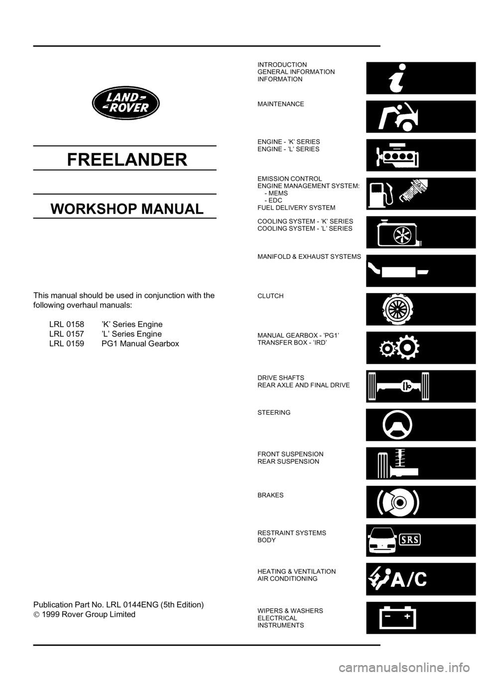 LAND ROVER FREELANDER 1998  Workshop Manual 
 
      �