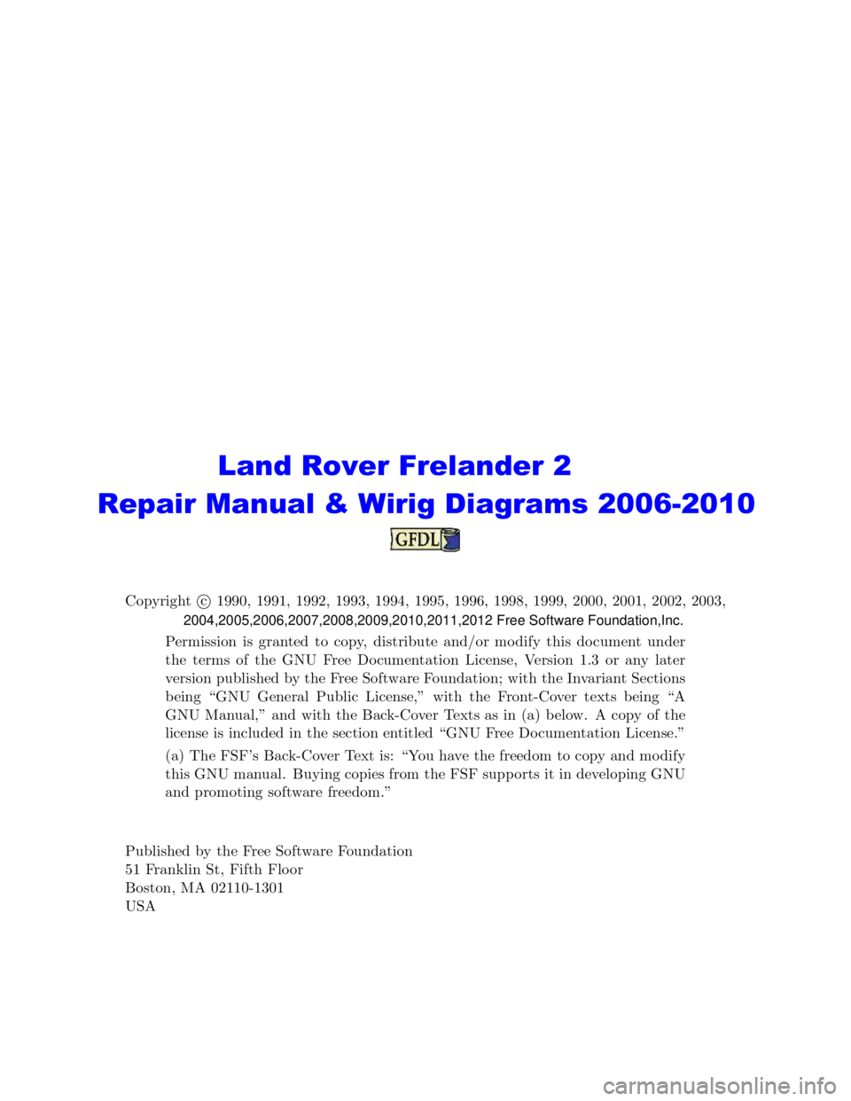 LAND ROVER FRELANDER 2 2006  Repair Manual 