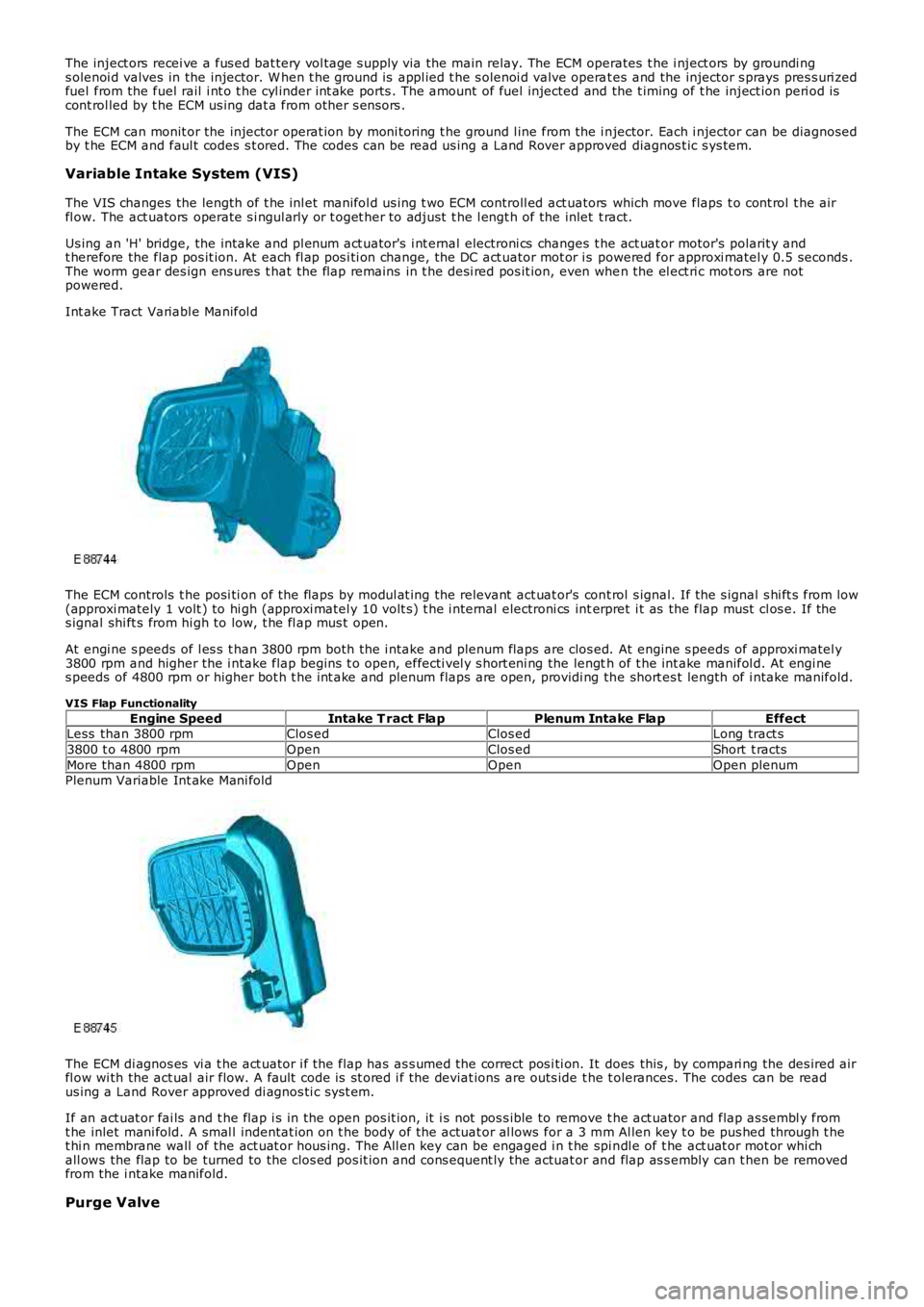 LAND ROVER FRELANDER 2 2006 Repair Manual The inject ors recei ve a fus ed bat tery vol tage s upply via the main relay. The ECM operates t he i nject ors by groundi ngs olenoi d valves in the injector. W hen t he ground is appl ied t he LAND ROVER FRELANDER 2 2006 Repair Manual The inject ors recei ve a fus ed bat tery vol tage s upply via the main relay. The ECM operates t he i nject ors by groundi ngs olenoi d valves in the injector. W hen t he ground is appl ied t he