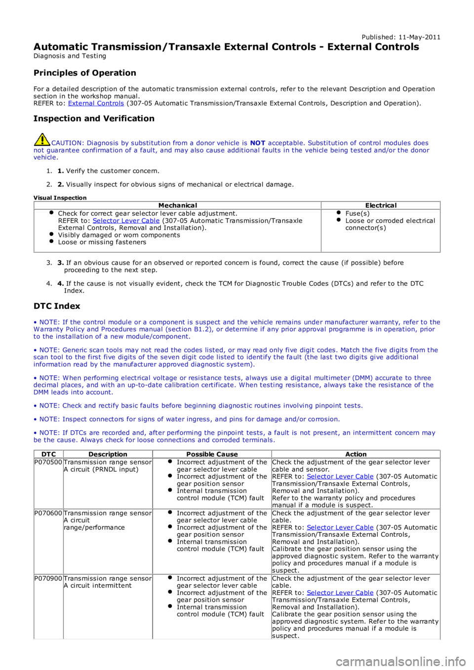 LAND ROVER FRELANDER 2 2006  Repair Manual Publi s hed: 11-May-2011
Automatic Transmission/Transaxle External Controls - External Controls
Diagnosi s  and Tes ti ng
Principles of Operation
For a detail ed descripti on of the aut omati c transm
