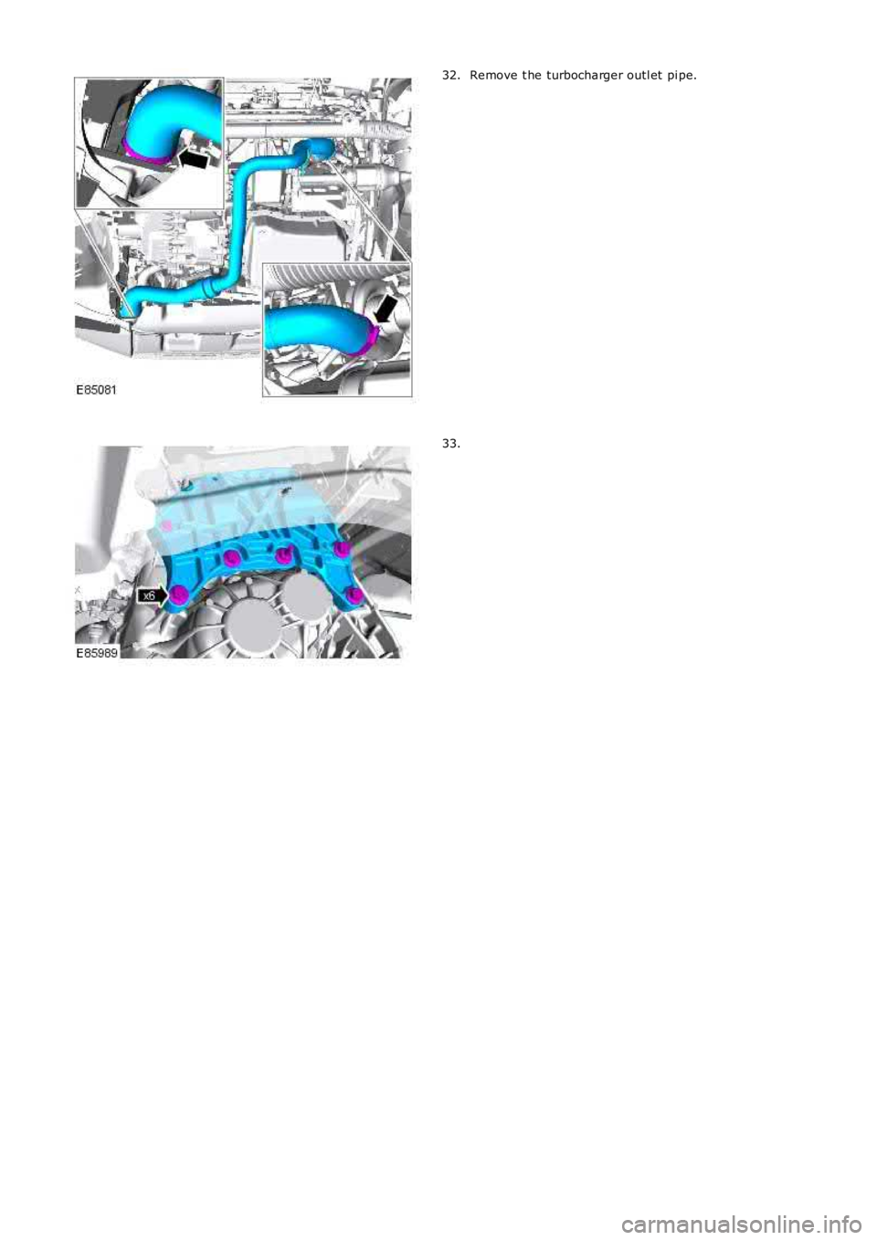LAND ROVER FRELANDER 2 2006  Repair Manual Remove t he turbocharger outl et  pi pe.32.
33. 