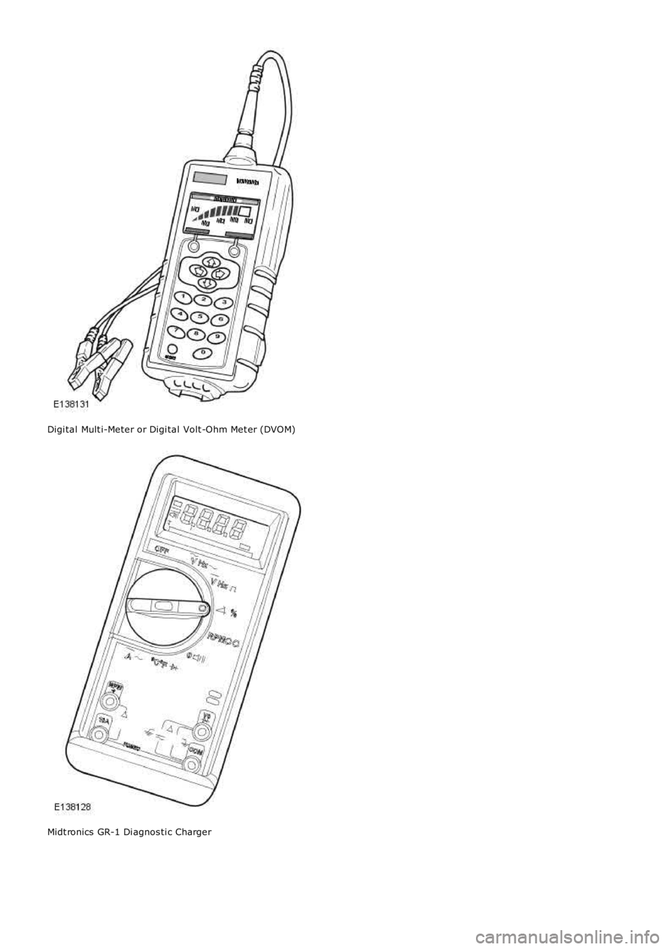 LAND ROVER FRELANDER 2 2006  Repair Manual Digi tal Mult i-Meter or Digi tal  Volt -Ohm Met er (DVOM)
Midt ronics  GR-1 Di agnos ti c Charger 