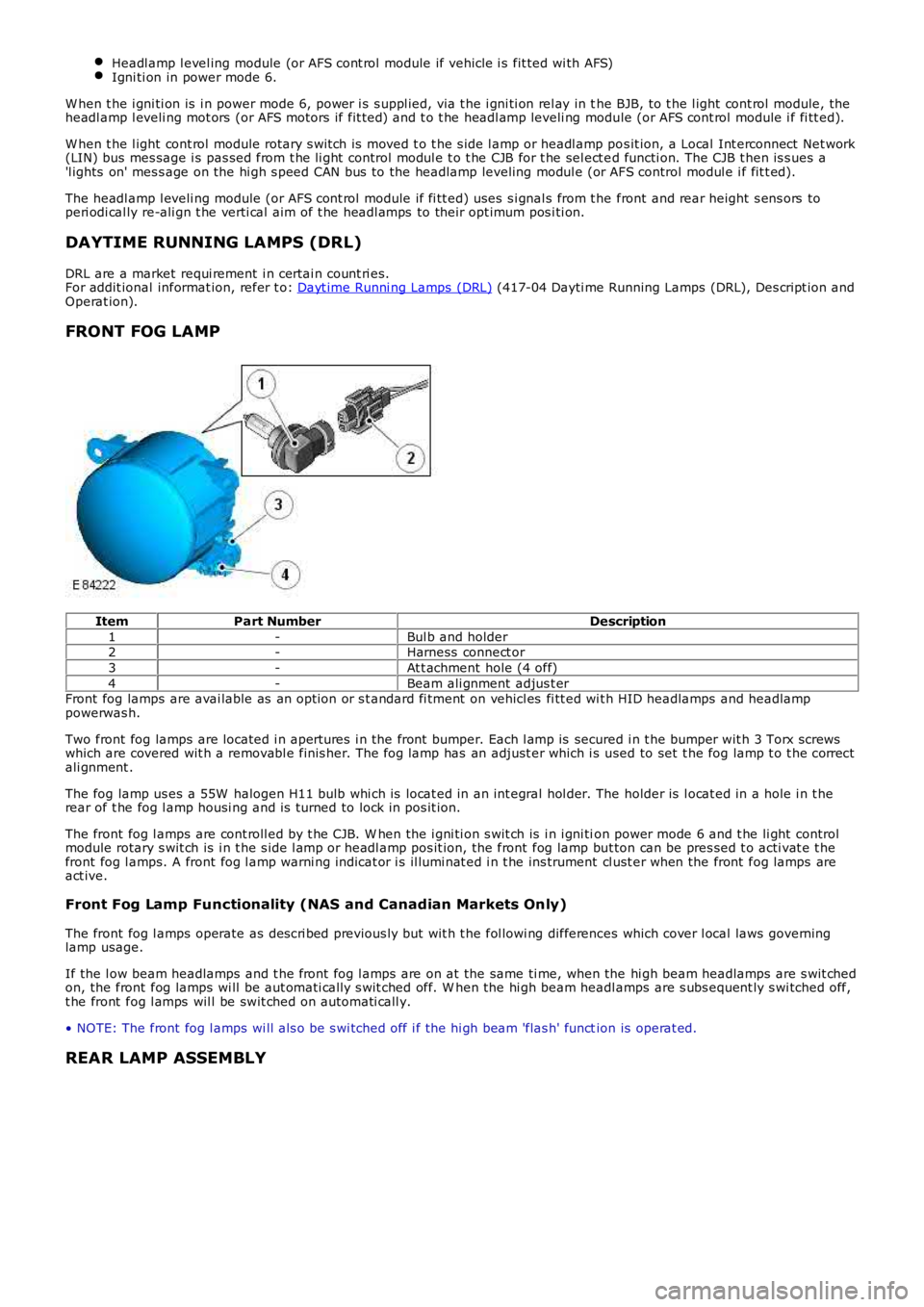 LAND ROVER FRELANDER 2 2006 Repair Manual Headl amp l evel ing module (or AFS cont rol module if vehicle i s fit ted wi th AFS)Igni ti on in power mode 6.
W hen t he i gni ti on is i n power mode 6, power i s s uppl ied, via t he i gni ti LAND ROVER FRELANDER 2 2006 Repair Manual Headl amp l evel ing module (or AFS cont rol module if vehicle i s fit ted wi th AFS)Igni ti on in power mode 6.
W hen t he i gni ti on is i n power mode 6, power i s s uppl ied, via t he i gni ti