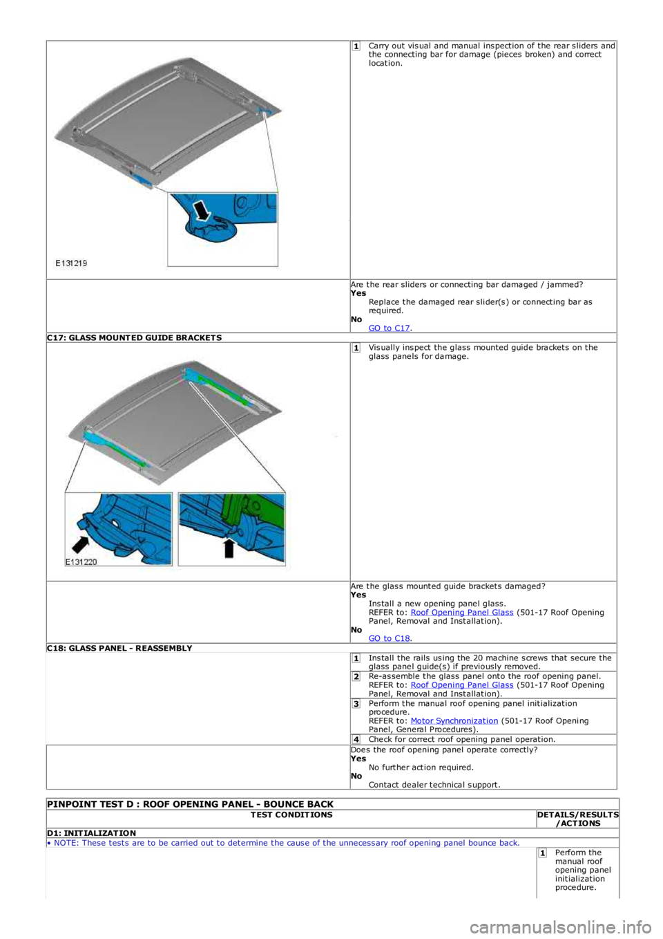 LAND ROVER FRELANDER 2 2006  Repair Manual 1
1
1
2
3
4
1
Carry out vis ual and manual ins pect ion of t he rear s liders andthe connecting bar for damage (pieces broken) and correctlocat ion.
Are  t he rear sliders  or connecting bar dama ged 