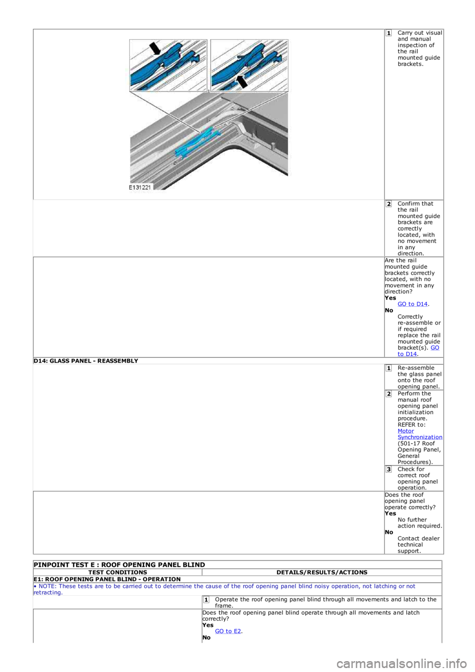 LAND ROVER FRELANDER 2 2006  Repair Manual 1
2
1
2
3
1
Carry out  visualand manualinspe ct ion oft he railmount ed guidebracket s.
Confirm thatt he railmount ed guidebracket s arecorrectl ylocated, withno movementin anydirection.Are t he rai l