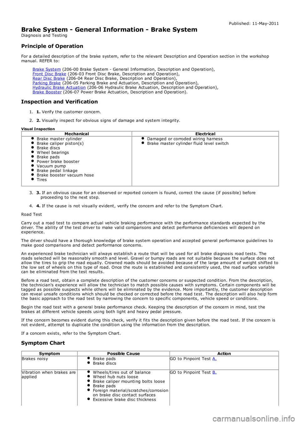 LAND ROVER FRELANDER 2 2006  Repair Manual Publi s hed: 11-May-2011
Brake System - General Information - Brake System
Diagnosi s  and Tes ti ng
Principle of Operation
For a detail ed descripti on of the brake s ys t em, refer t o t he rel evan