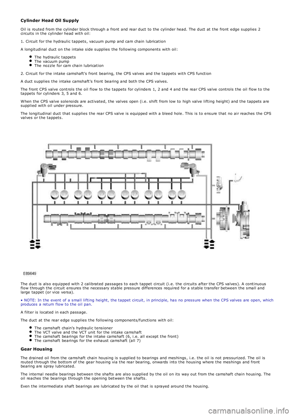 LAND ROVER FRELANDER 2 2006 Repair Manual Cylinder Head Oil Supply
Oil is routed from the cylinder block t hrough a front and rear duct to the cylinder head. The duct at t he front edge s upplies 2circuit s in t he cylinder head wit h LAND ROVER FRELANDER 2 2006 Repair Manual Cylinder Head Oil Supply
Oil is routed from the cylinder block t hrough a front and rear duct to the cylinder head. The duct at t he front edge s upplies 2circuit s in t he cylinder head wit h