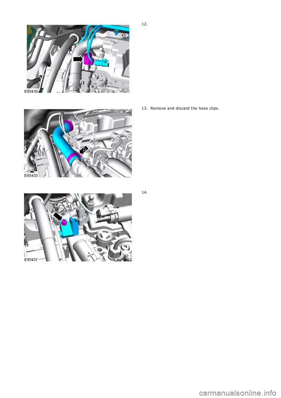 LAND ROVER FRELANDER 2 2006  Repair Manual 12.
Remove and dis card t he hos e clips .
13. 14. 