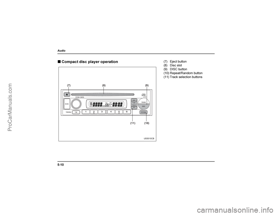 SAAB 9-2X 2005  Owners Manual :;�

$	
		
(7) (8)
(11) (10)(9)
US5510CB
1@2 :A

1B2 *		

1C2 *

1()2 $
5$


1((2 ;	

	
ProCarManu