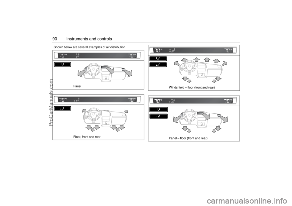SAAB 9-3 2003 Manual Online 90 Instruments and controlsShown below are several examples of air distribution.
Panel
Floor, front and rear
Windshield – floor (front and rear)
Panel – floor (front and rear)
ProCarManuals.com SAAB 9-3 2003 Manual Online 90 Instruments and controlsShown below are several examples of air distribution.
Panel
Floor, front and rear
Windshield – floor (front and rear)
Panel – floor (front and rear)
ProCarManuals.com