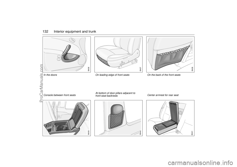 SAAB 9-5 2001 Owners Manual 132 Interior equipment and trunk
IB436
IB437
IB439
IB440
IB441IB438
On the back of the front seats
Center armrest for rear seat At bottom of door pillars adjacent to
front-seat backrests On leadin SAAB 9-5 2001 Owners Manual 132 Interior equipment and trunk
IB436
IB437
IB439
IB440
IB441IB438
On the back of the front seats
Center armrest for rear seat At bottom of door pillars adjacent to
front-seat backrests On leadin