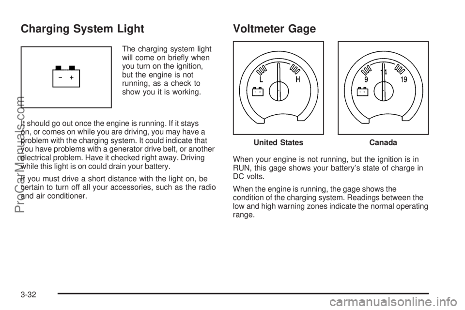 SAAB 9-7X 2006  Owners Manual Charging System Light
The charging system light
will come on brie�y when
you turn on the ignition,
but the engine is not
running, as a check to
show you it is working.
It should go out once the engine