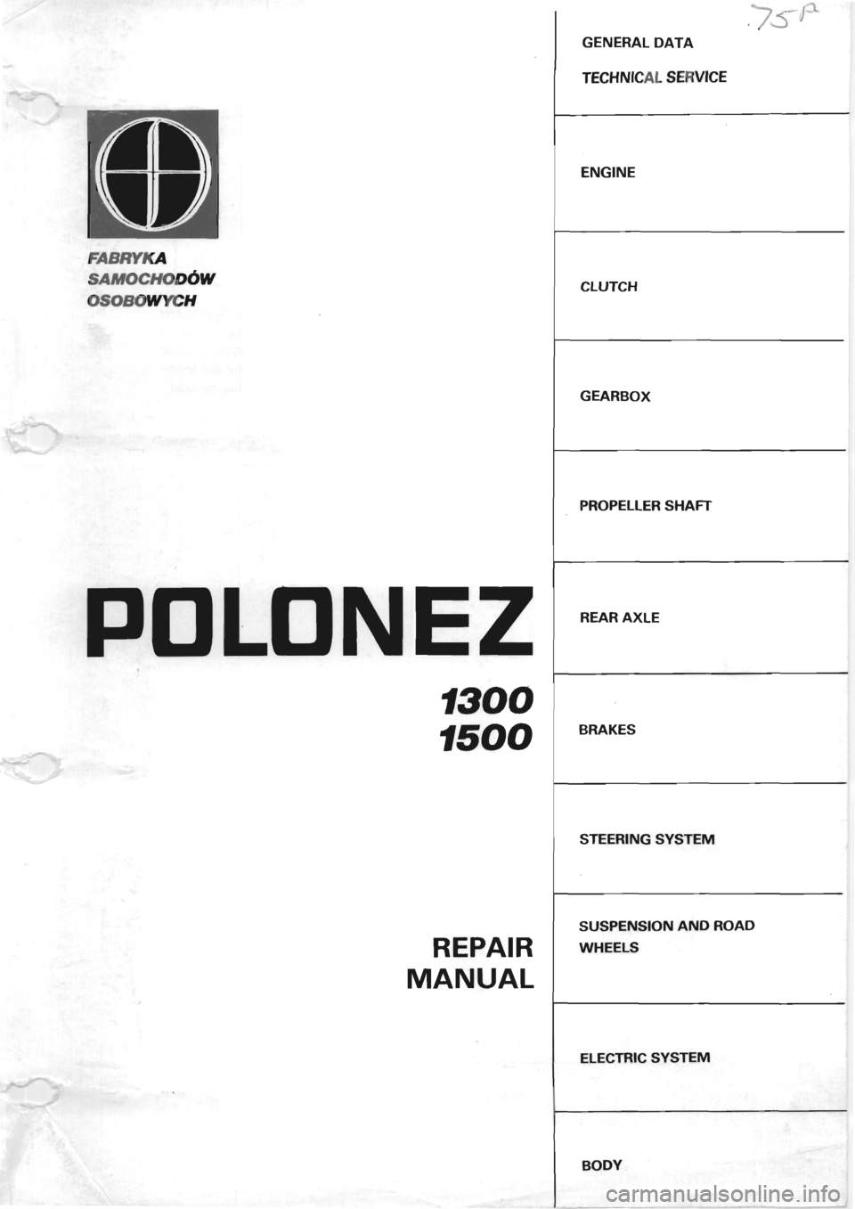 POLONEZ FSO 1300 1978  Repair Manual 