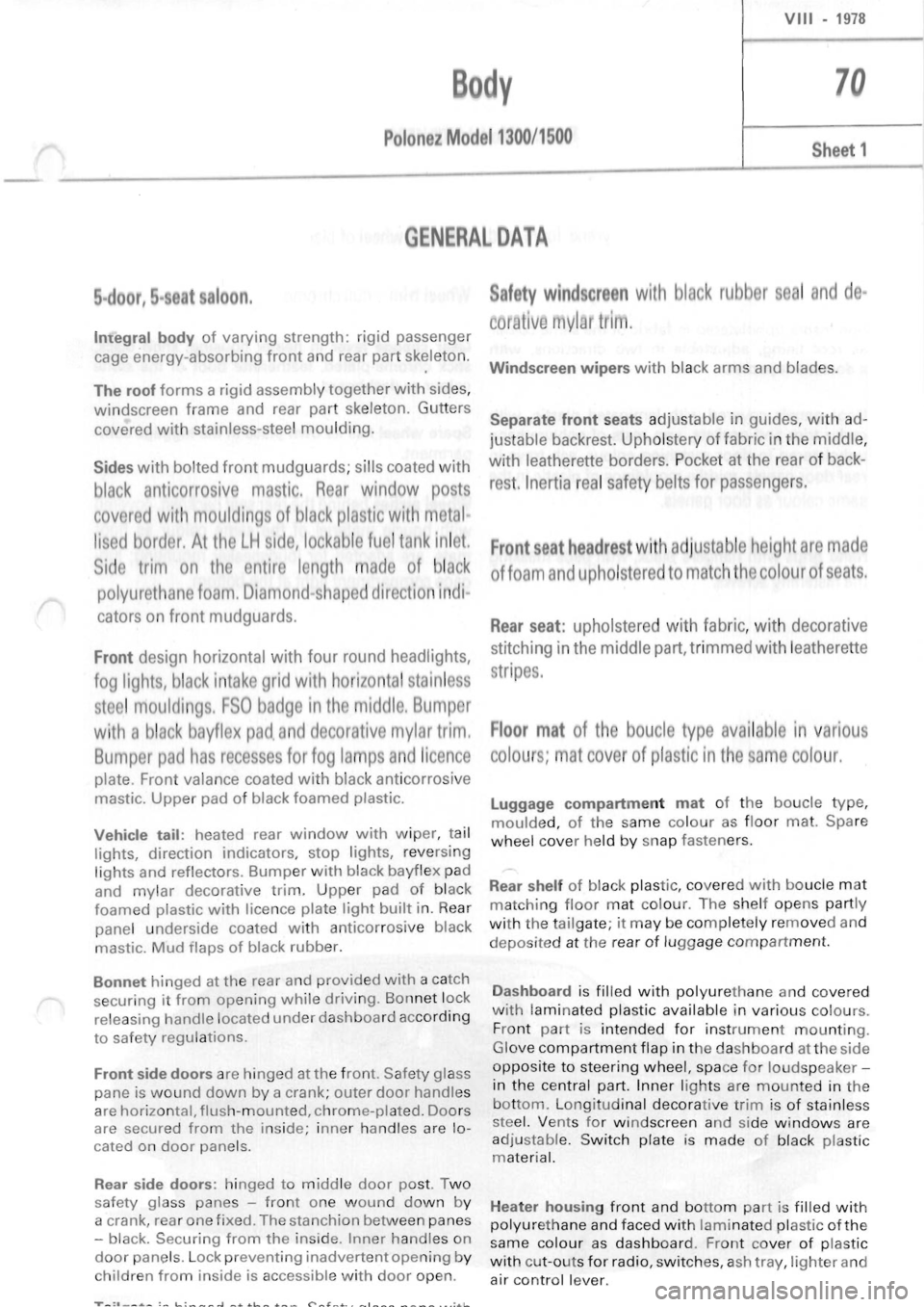 POLONEZ FSO 1300 1978  Repair Manual 