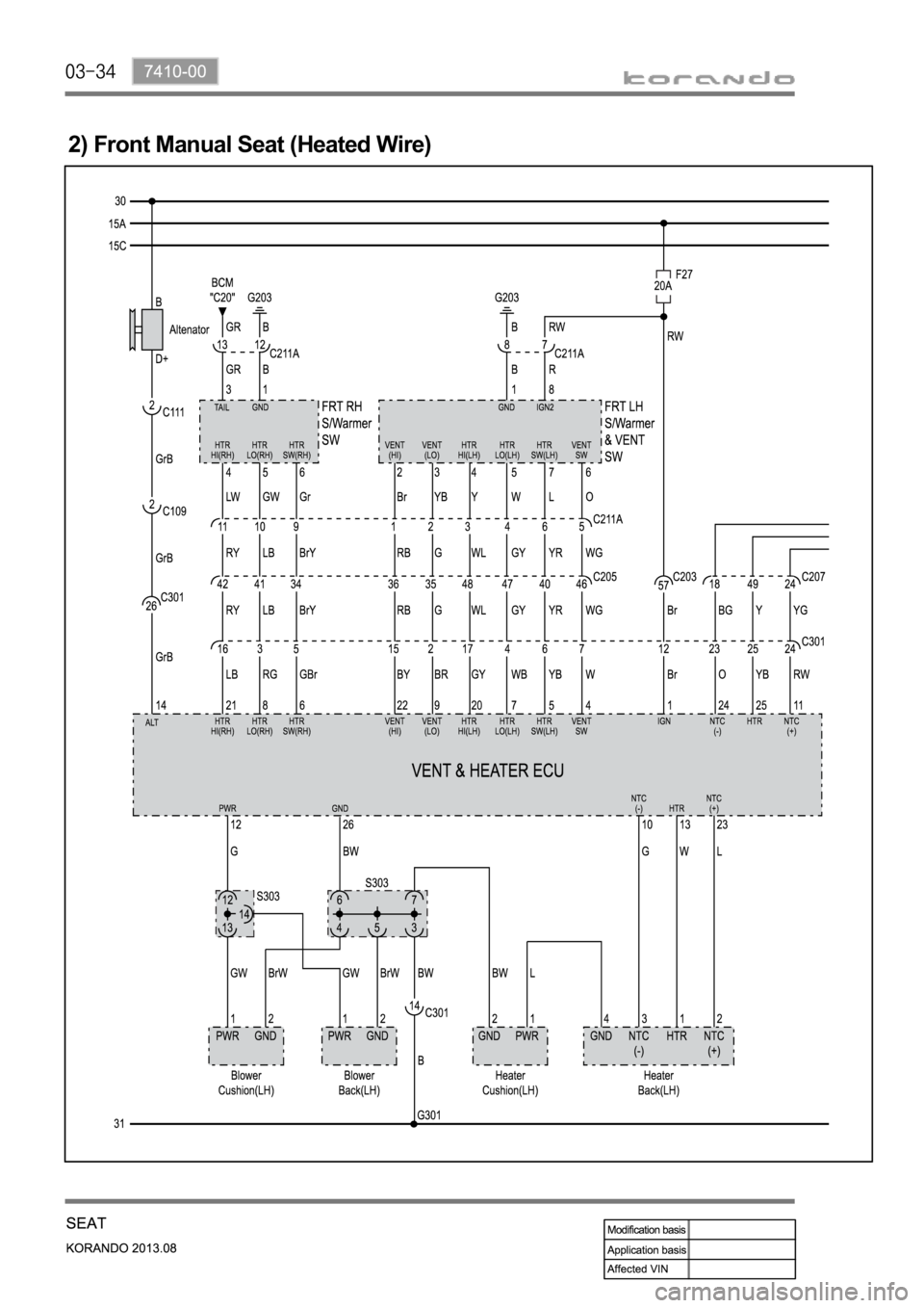 SSANGYONG KORANDO 2013 Service Manual 2) Front Manual Seat (Heated Wire) SSANGYONG KORANDO 2013 Service Manual 2) Front Manual Seat (Heated Wire)