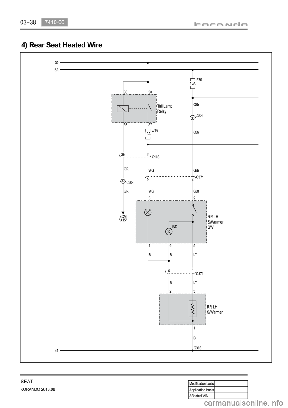 SSANGYONG KORANDO 2013  Service Manual 4) Rear Seat Heated Wire 