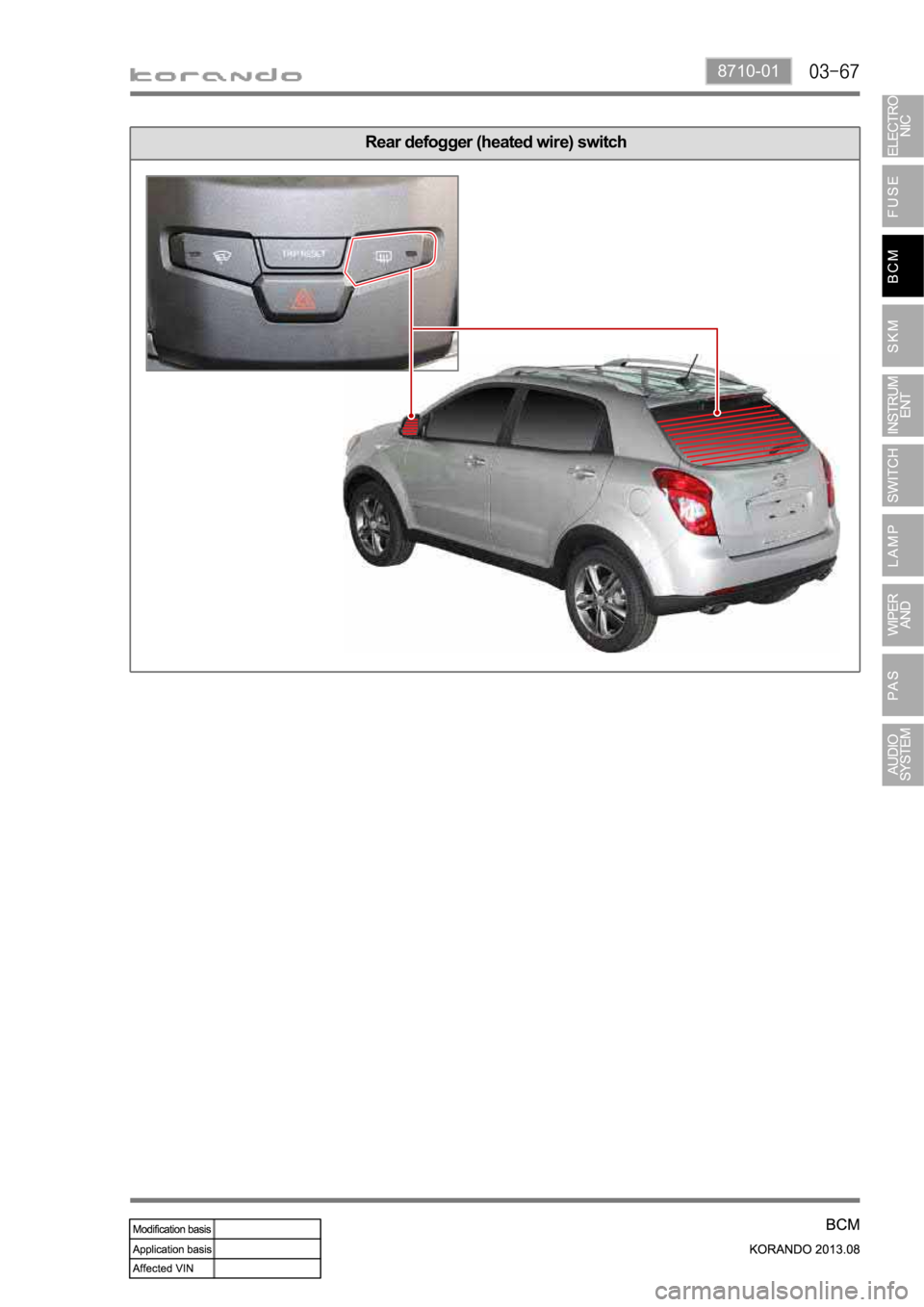 SSANGYONG KORANDO 2013  Service Manual 8710-01
Rear defogger (heated wire) switch 