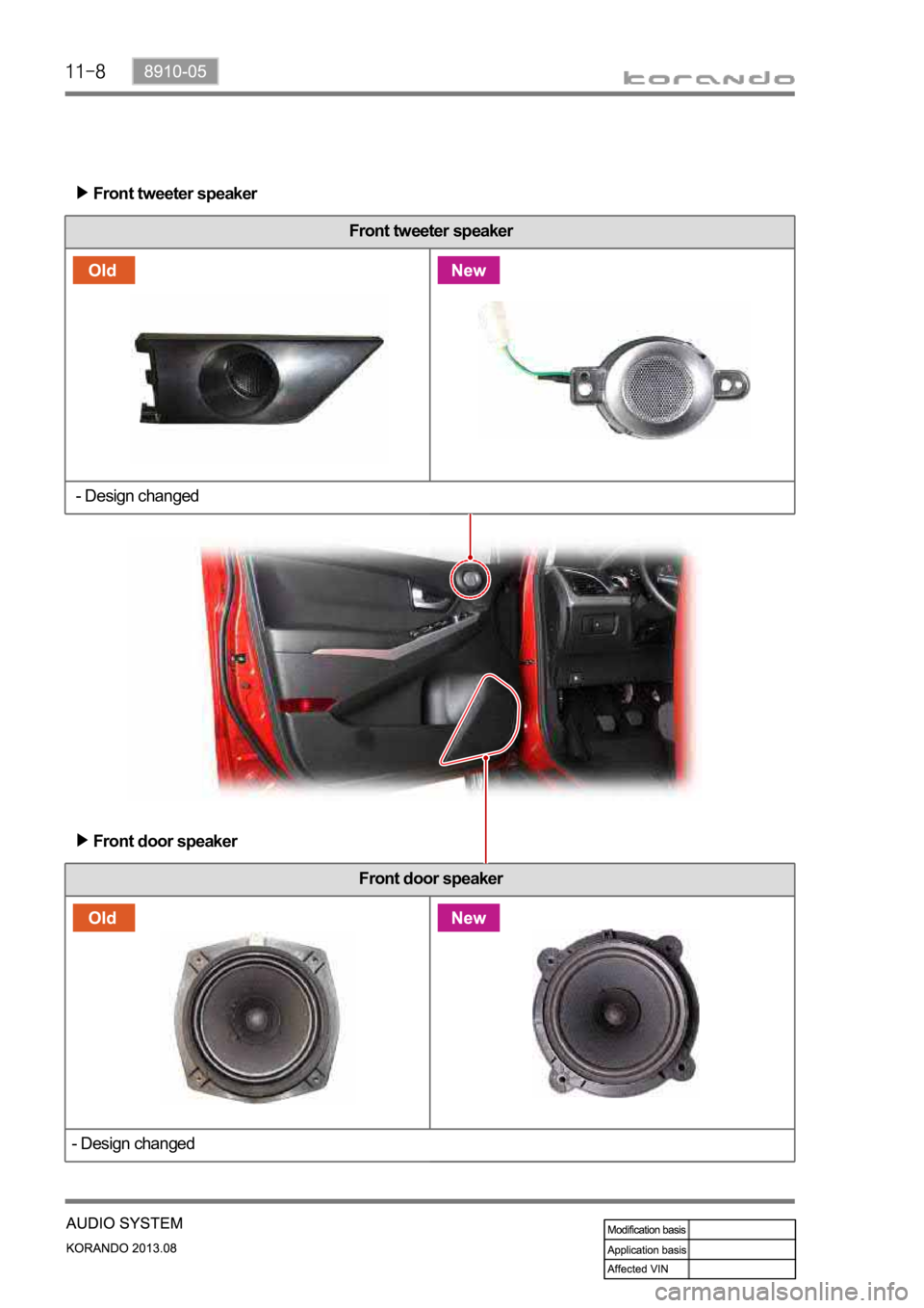 SSANGYONG KORANDO 2013  Service Manual Front tweeter speaker
 - Design changed 
Front door speaker
- Design changed 
Front tweeter speaker
Front door speaker 