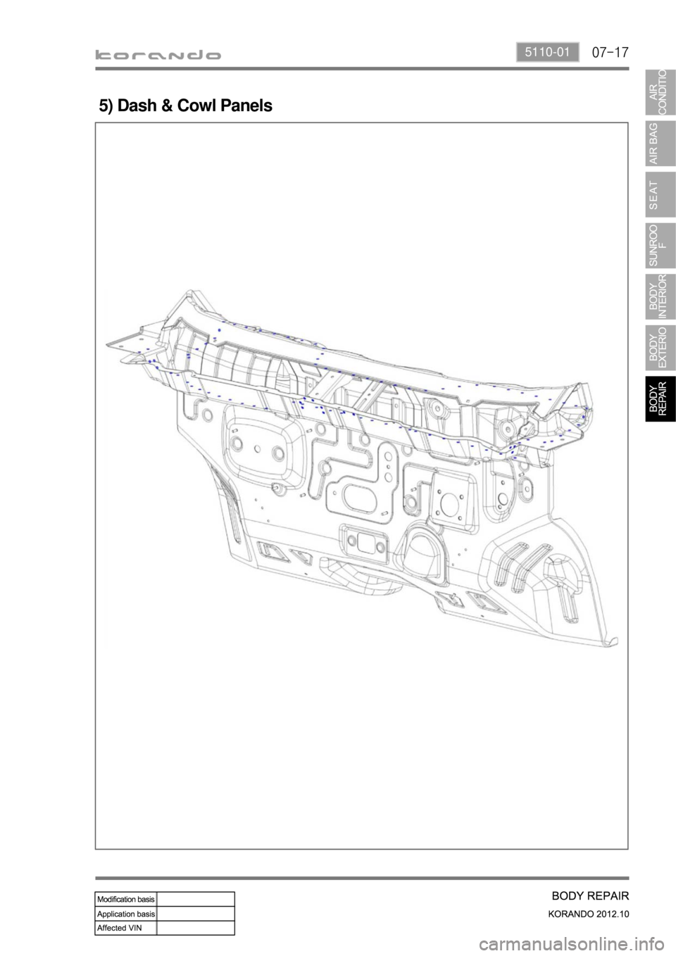 SSANGYONG KORANDO 2012  Service Manual 07-175110-01
5) Dash & Cowl Panels 