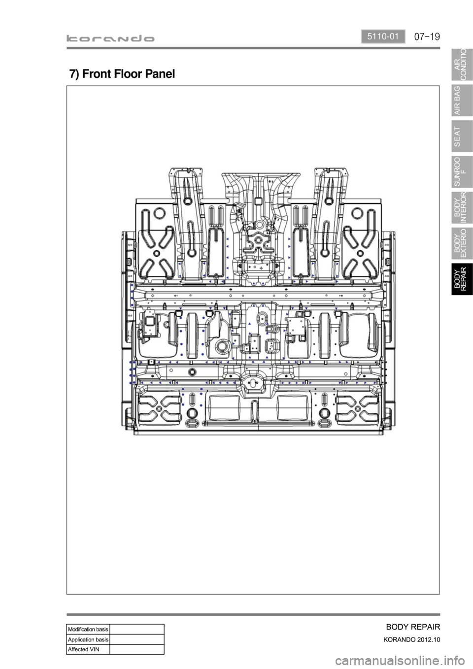 SSANGYONG KORANDO 2012  Service Manual 07-195110-01
7) Front Floor Panel 