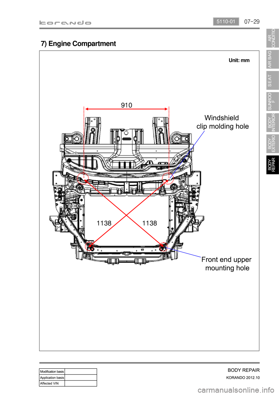 SSANGYONG KORANDO 2012  Service Manual 07-295110-01
7) Engine Compartment
Unit: mm 