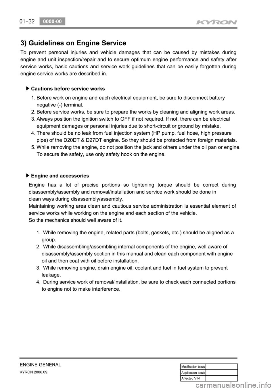 SSANGYONG KYRON 2006 Service Manual SSANGYONG KYRON 2006 Service Manual