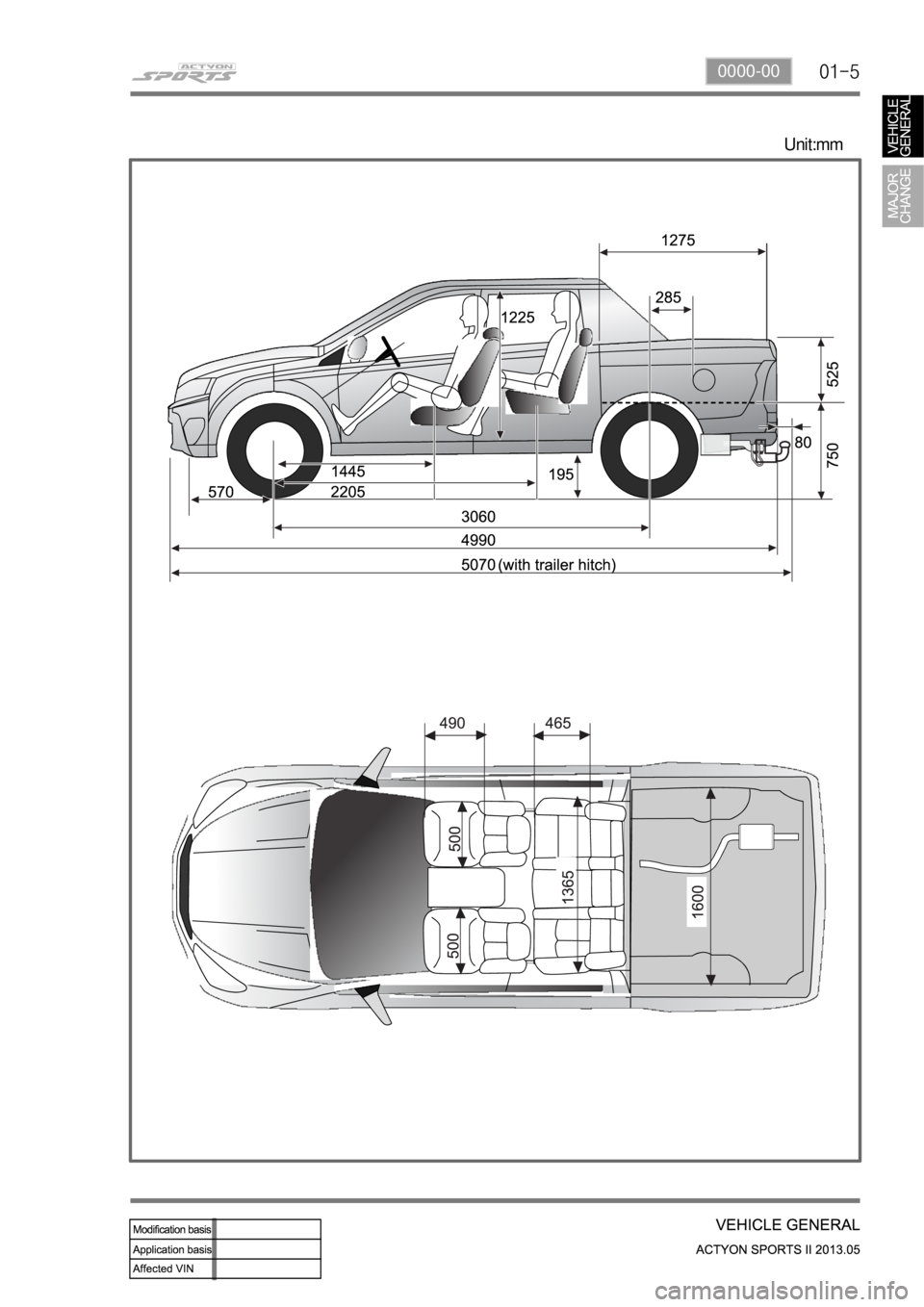 SSANGYONG NEW ACTYON SPORTS 2013  Service Manual 01-50000-00
Unit:mm 
