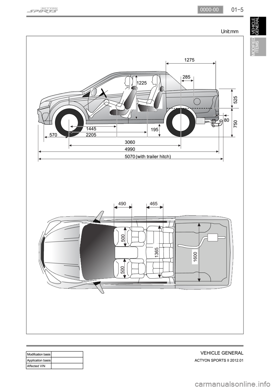 SSANGYONG NEW ACTYON SPORTS 2012 Owners Manual 01-50000-00
Unit:mm SSANGYONG NEW ACTYON SPORTS 2012 Owners Manual 01-50000-00
Unit:mm