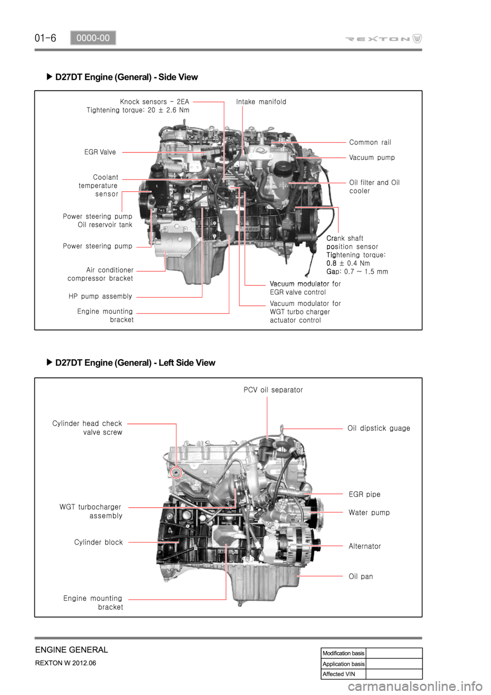 SSANGYONG NEW REXTON 2012  Service Manual D27DT Engine (General) - Side View
D27DT Engine (General) - Left Side View 