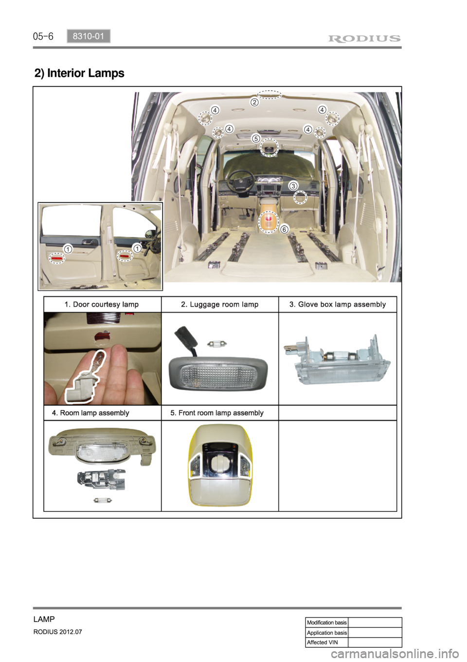 SSANGYONG RODIUS 2012  Service Manual 05-6
2) Interior Lamps 