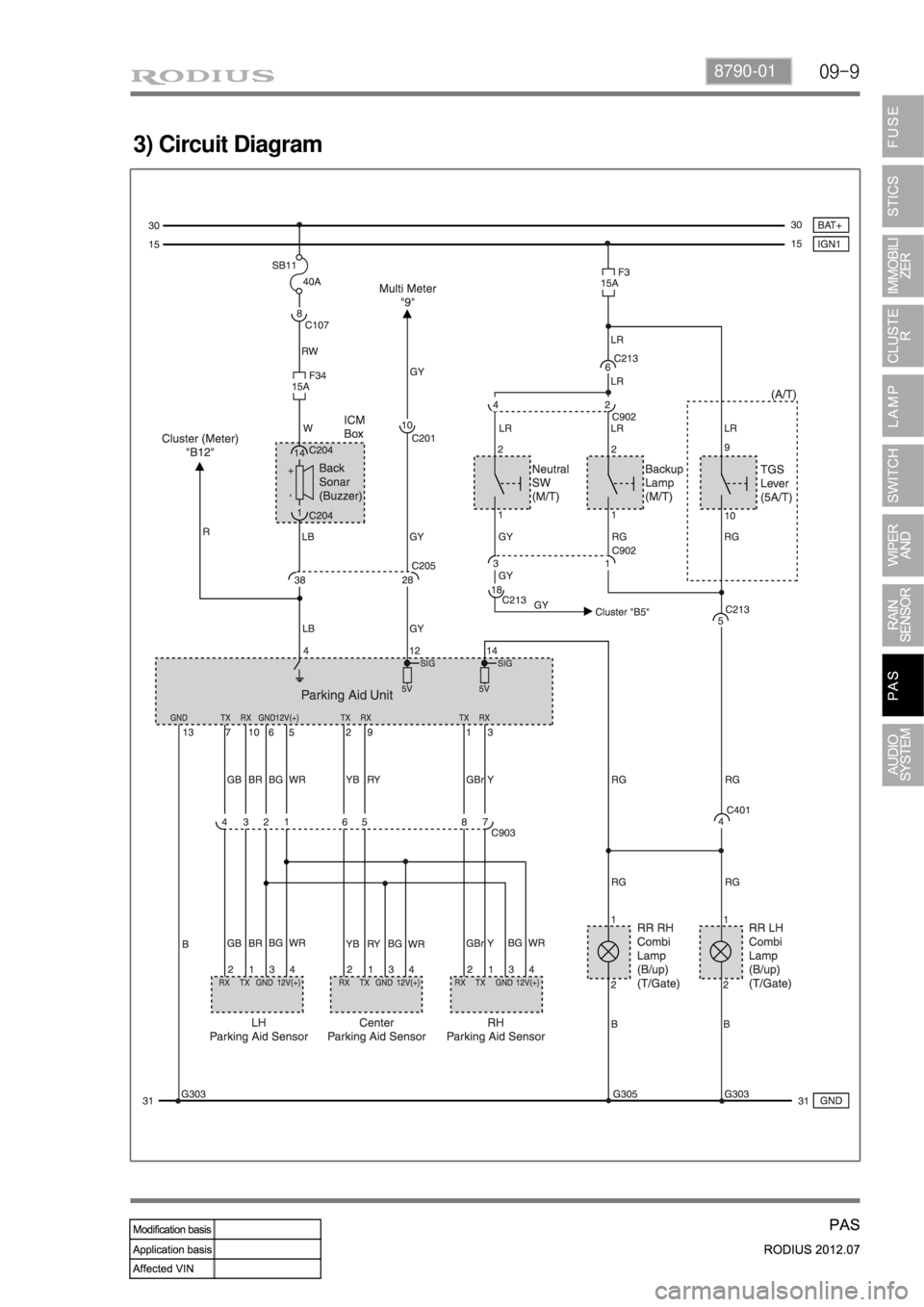 SSANGYONG RODIUS 2012  Service Manual 09-98790-01
3) Circuit Diagram 