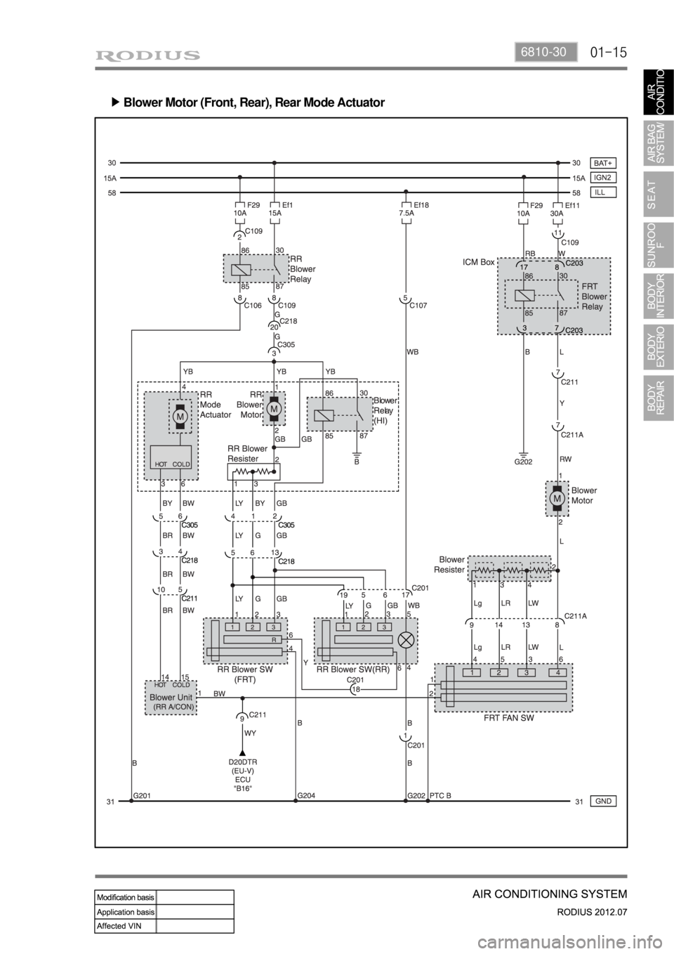 SSANGYONG RODIUS 2012  Service Manual 01-156810-30
Blower Motor (Front, Rear), Rear Mode Actuator ▶ 