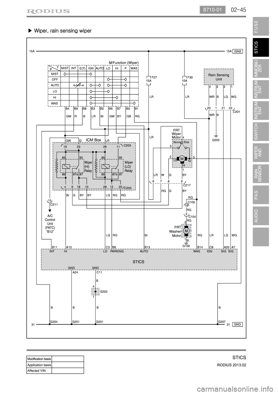 SSANGYONG TURISMO 2013  Service Manual 02-458710-01
▶ Wiper, rain sensing wiper 