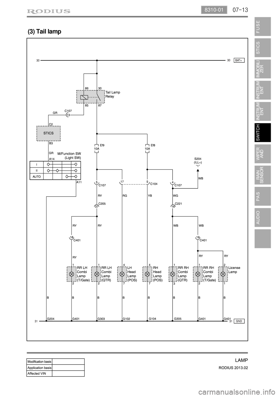 SSANGYONG TURISMO 2013  Service Manual 07-138310-01
(3) Tail lamp 