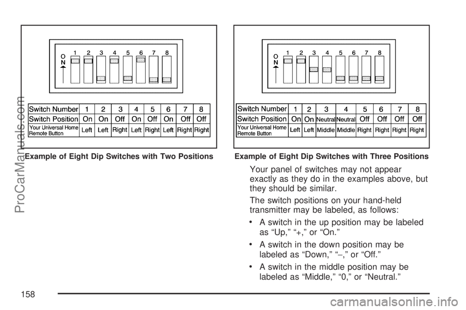 SATURN OUTLOOK 2007  Owners Manual Your panel of switches may not appear
exactly as they do in the examples above, but
they should be similar.
The switch positions on your hand-held
transmitter may be labeled, as follows:
A switch in t
