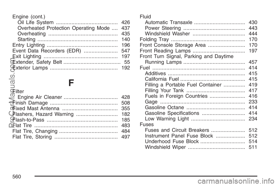 SATURN RELAY 2007 User Guide Engine (cont.)
Oil Life System........................................ 426
Overheated Protection Operating Mode.... 437
Overheating............................................. 435
Starting...........