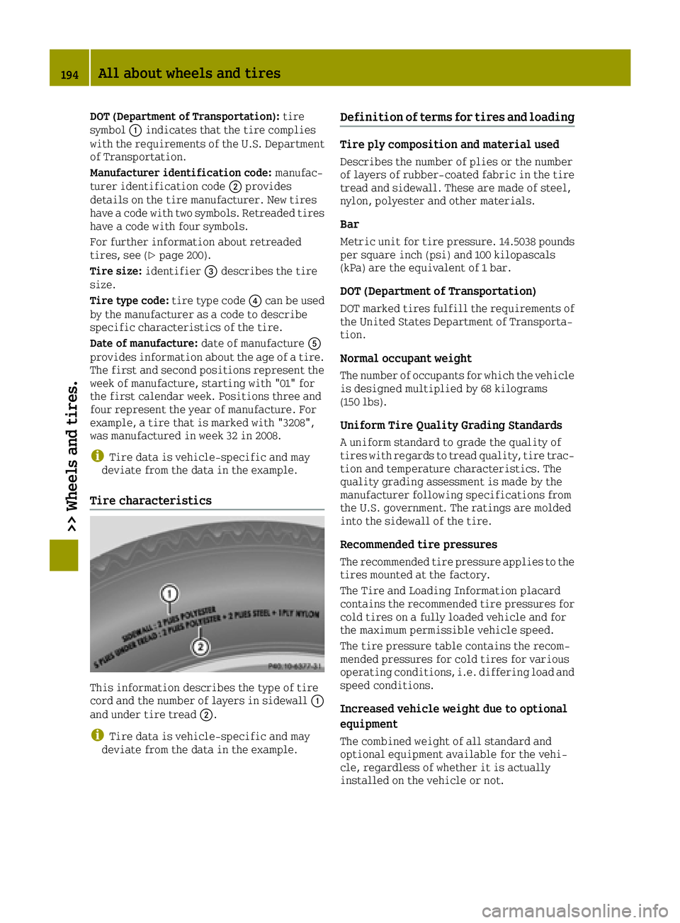 SMART FORTWO 2016 Owners Manual DOT (Department of Transportation):tire
symbol 0043indicates that the tire complies
with the requirements of the U.S. Department
of Transportation.
Manufacturer identification code: manufac-
turer ide SMART FORTWO 2016 Owners Manual DOT (Department of Transportation):tire
symbol 0043indicates that the tire complies
with the requirements of the U.S. Department
of Transportation.
Manufacturer identification code: manufac-
turer ide