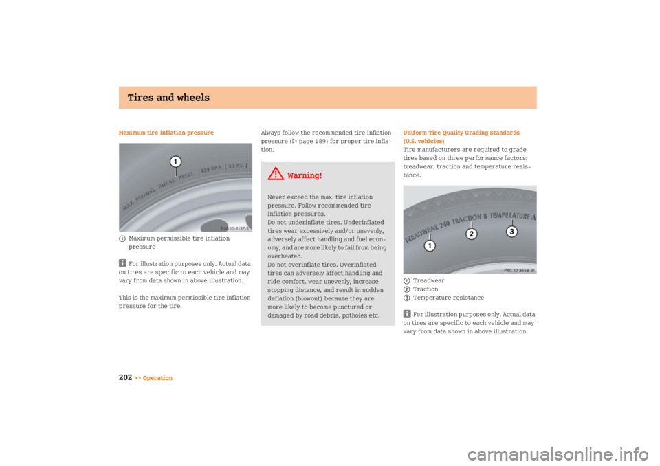 SMART FORTWO COUPE 2008  Owners Manual Tires and wheels
202
>> Operation Maximum tire inflation pressure
1
Maximum permissible tire inflation 
pressure
i
For illustration purposes only. Actual data 
on tires are specific to each vehicle an